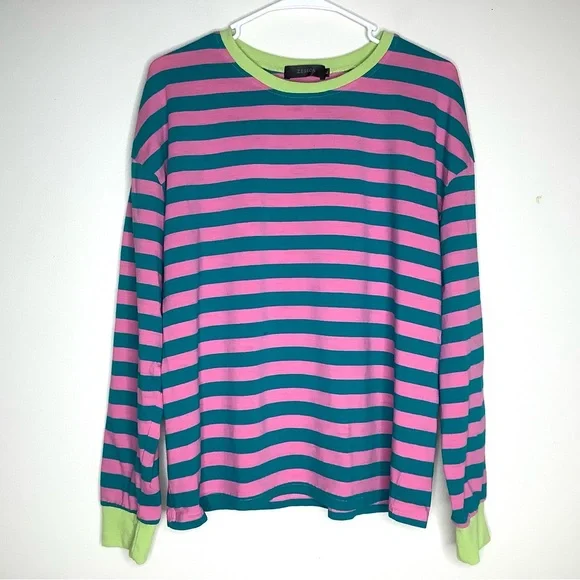 < Zesica Striped Oversized Long Sleeve Tee > - Picture 2 of 6